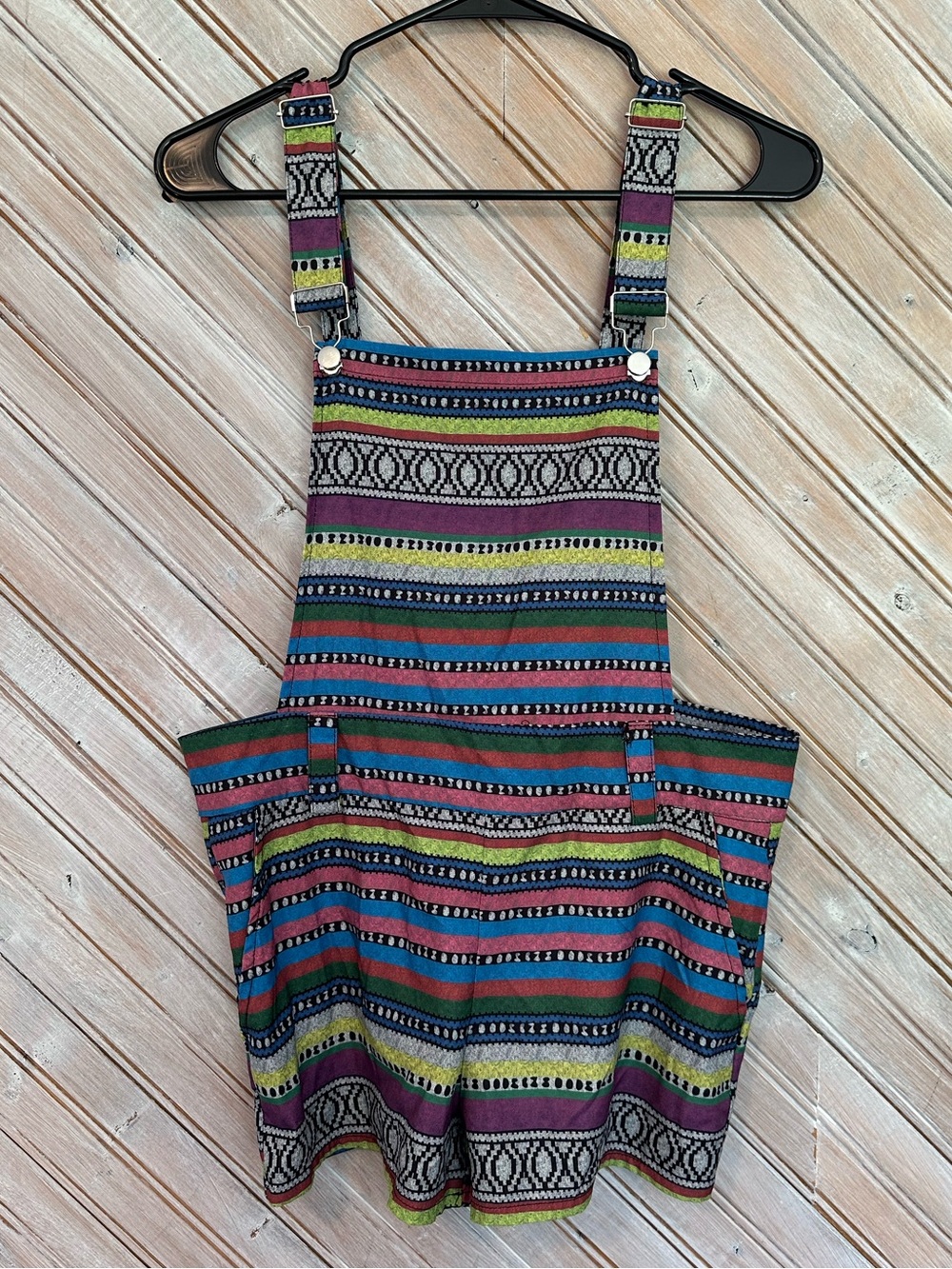 Multicolor Striped Pattern Overall Short Romper Adjustable Button Straps